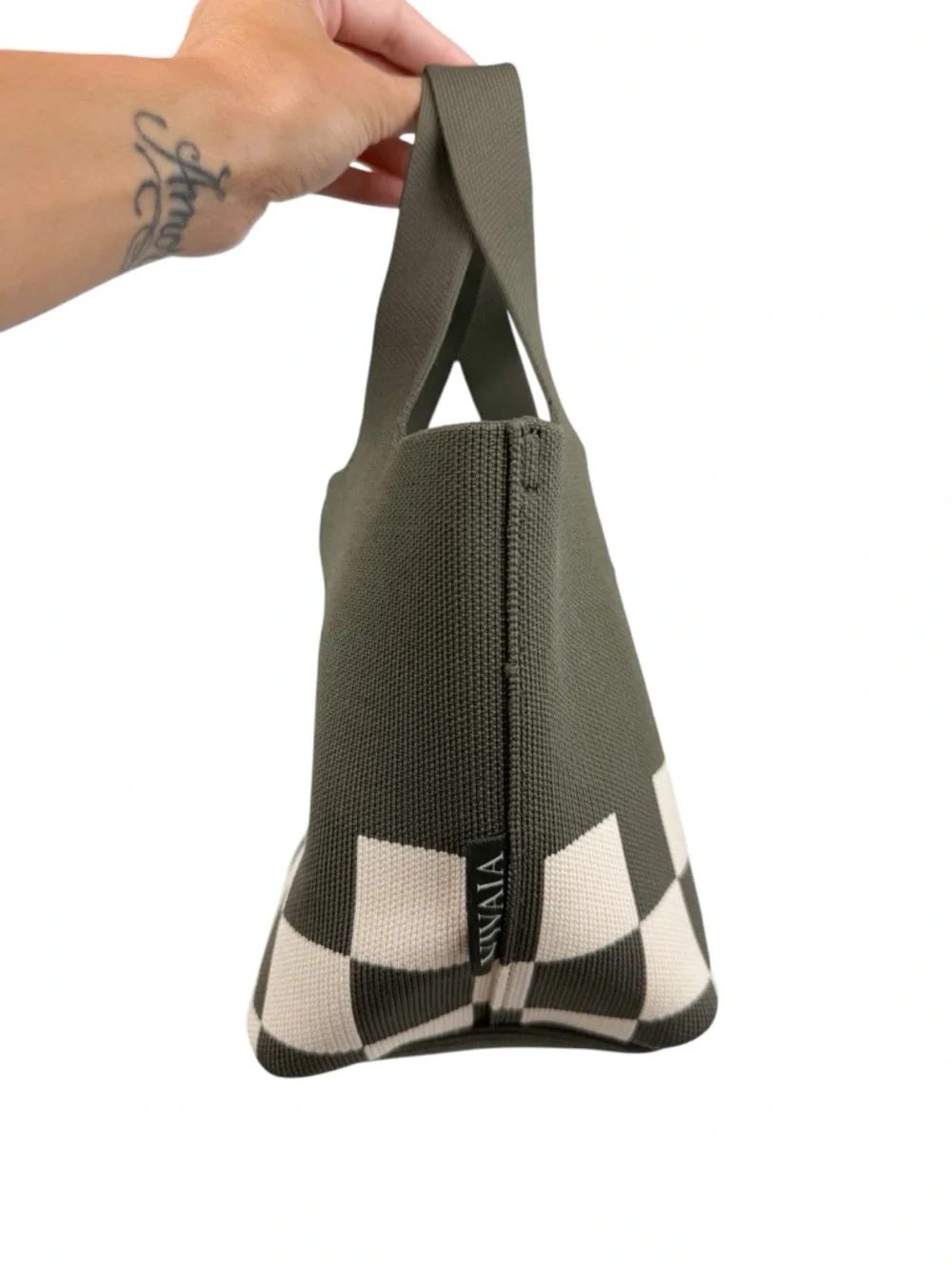 NEW Vivaia The Mini Tote Anita Army Green Checker Board Cat Crossbody Bag